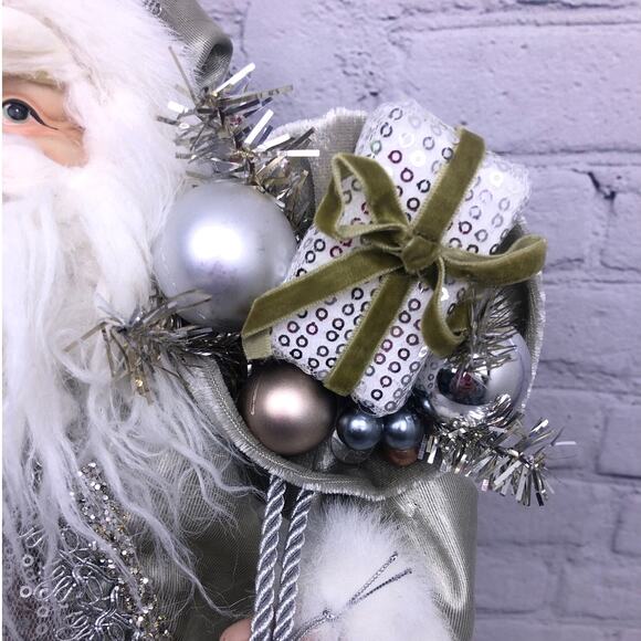 Christmas Silver White Faux Fur 16" Standing Ceramic Face Hands Collectible Sana - Picture 3 of 16